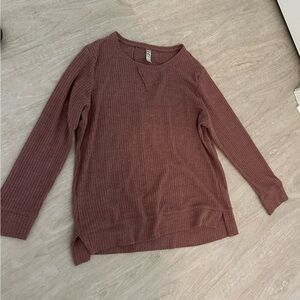 GreenTea Waffle Long Sleeve Top in Mauve - XL